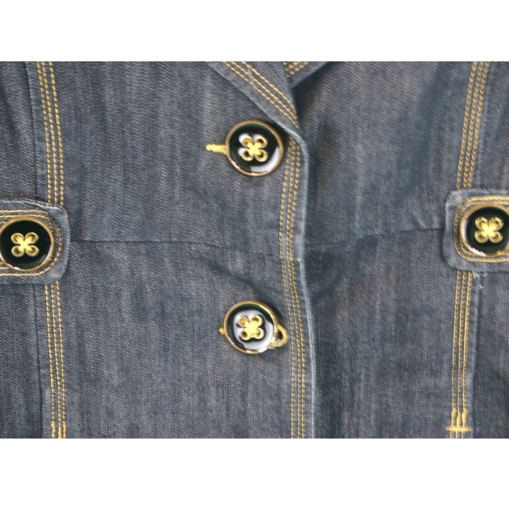 90's Vintage Baccini Denim Jacket Dark Wash Pleated Back 3/4 Sleeve Womens Large - Picture 3 of 13